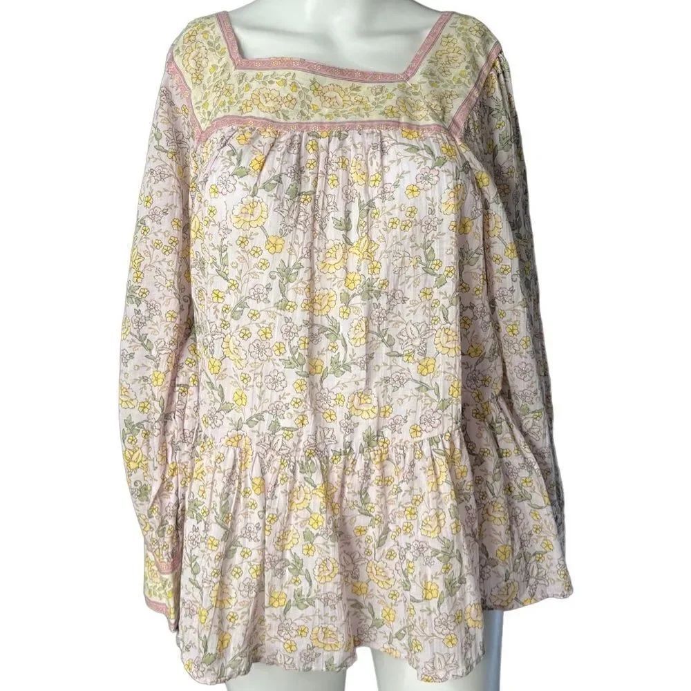 American Eagle Long Sleeve BabyDoll Peasant Top Pink and Yellow Size XS